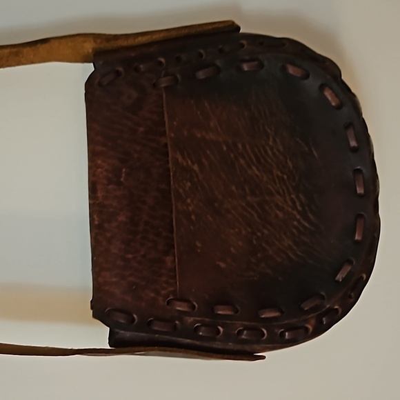 VTG 1970s Brazilian Leather Rustic Boho Braided Strap Saddle Bag - Picture 8 of 10